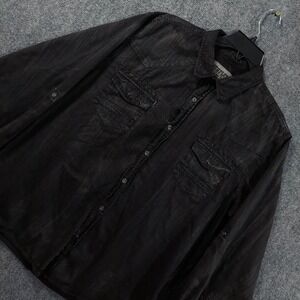 Surplus Shirt Mens XL Black Solid Long Sleeve Metal Button Up Western Cowboy